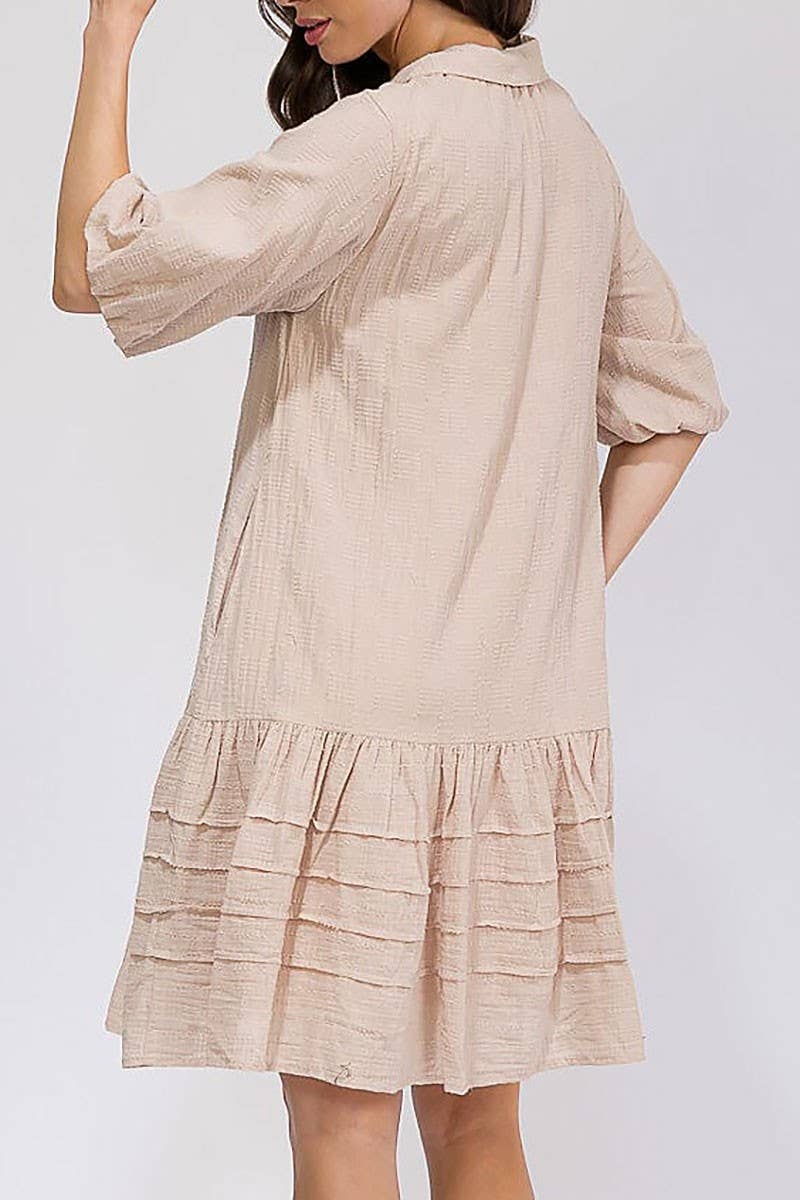 SPIN ME AROUND BUTTON UP DRESS WITH POCKETS -TAUPE