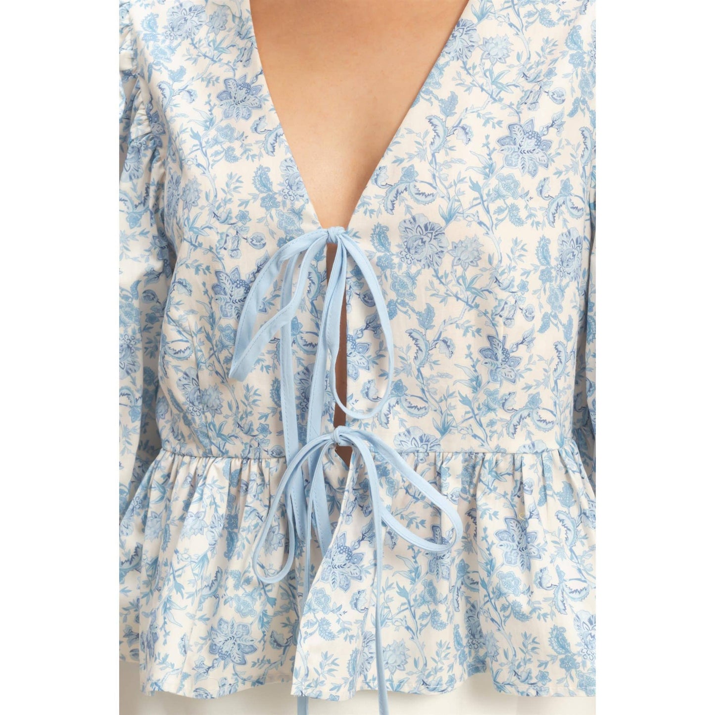 Vintage Ways Floral Tie-Front Peplum Top