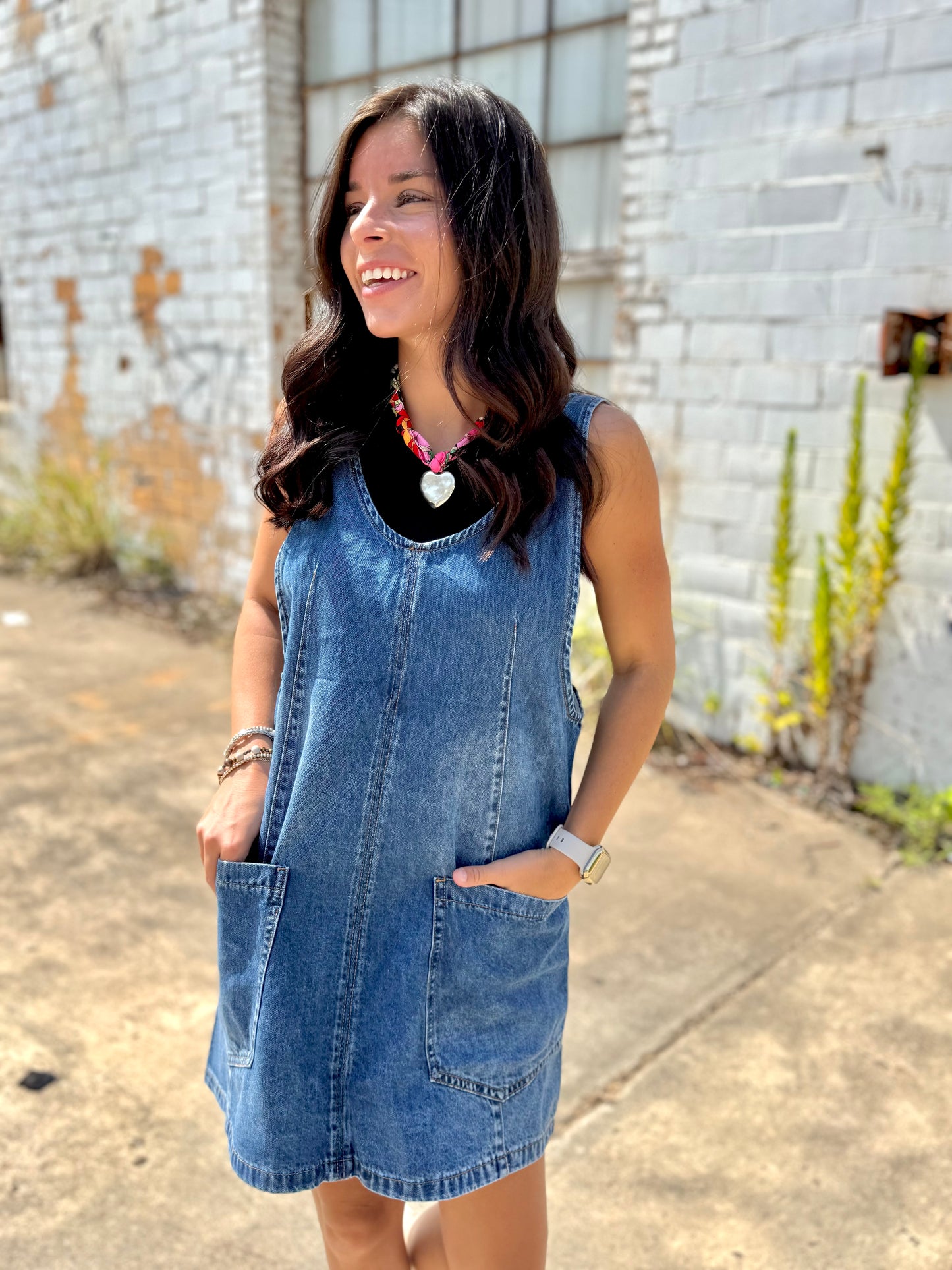 IVY JANE DENIM WASHED OVERALL POCKET DRESS