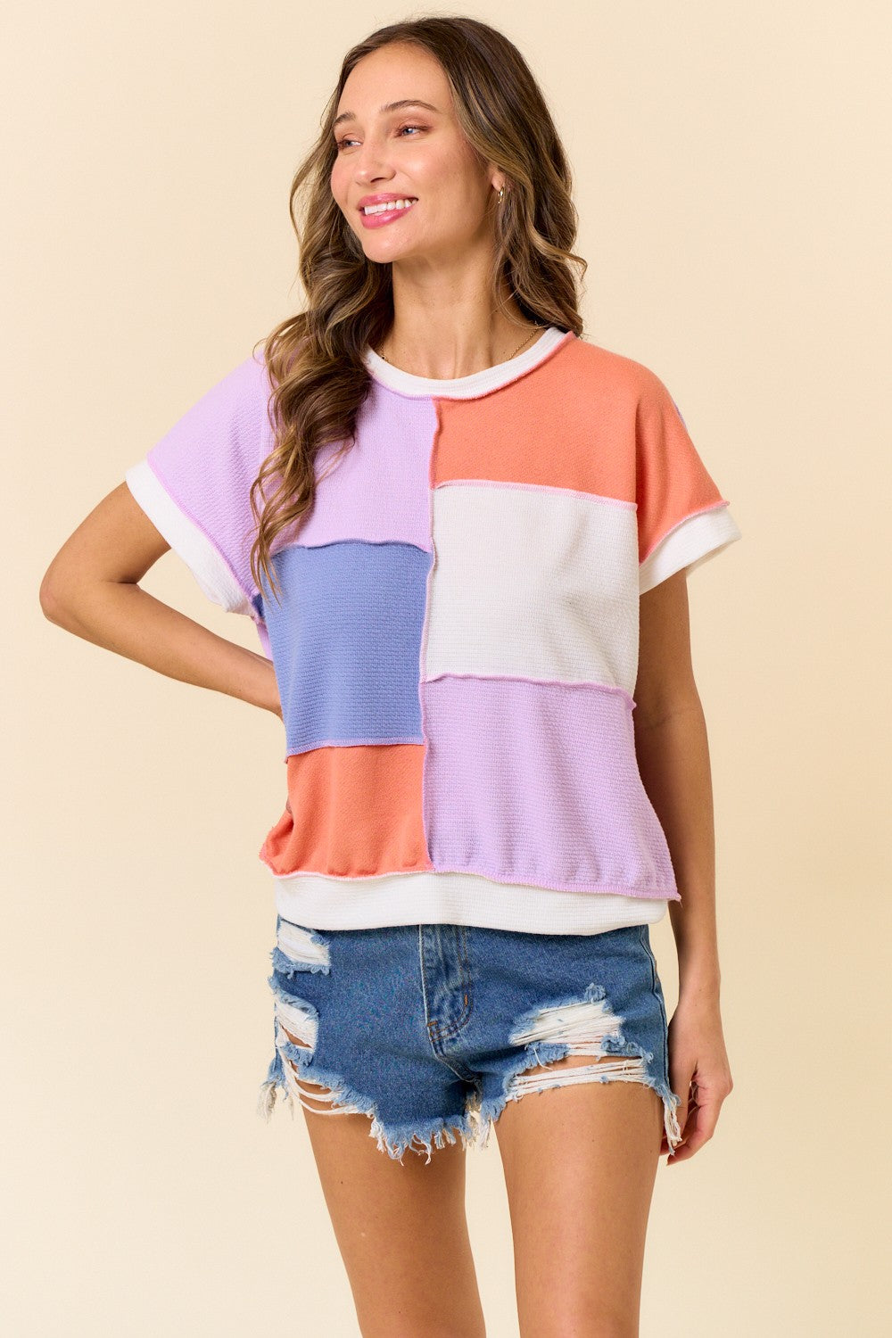 Ellas Colorblock Top - Lilac/Orange/Denim