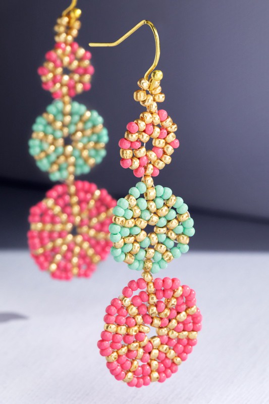 Three Tier Flower Seed Bead Earrings