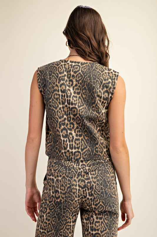 Cheetah Print Tie Front Vest/Top