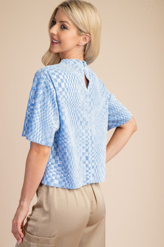 Sara Sparkle Checkered Top - Blue