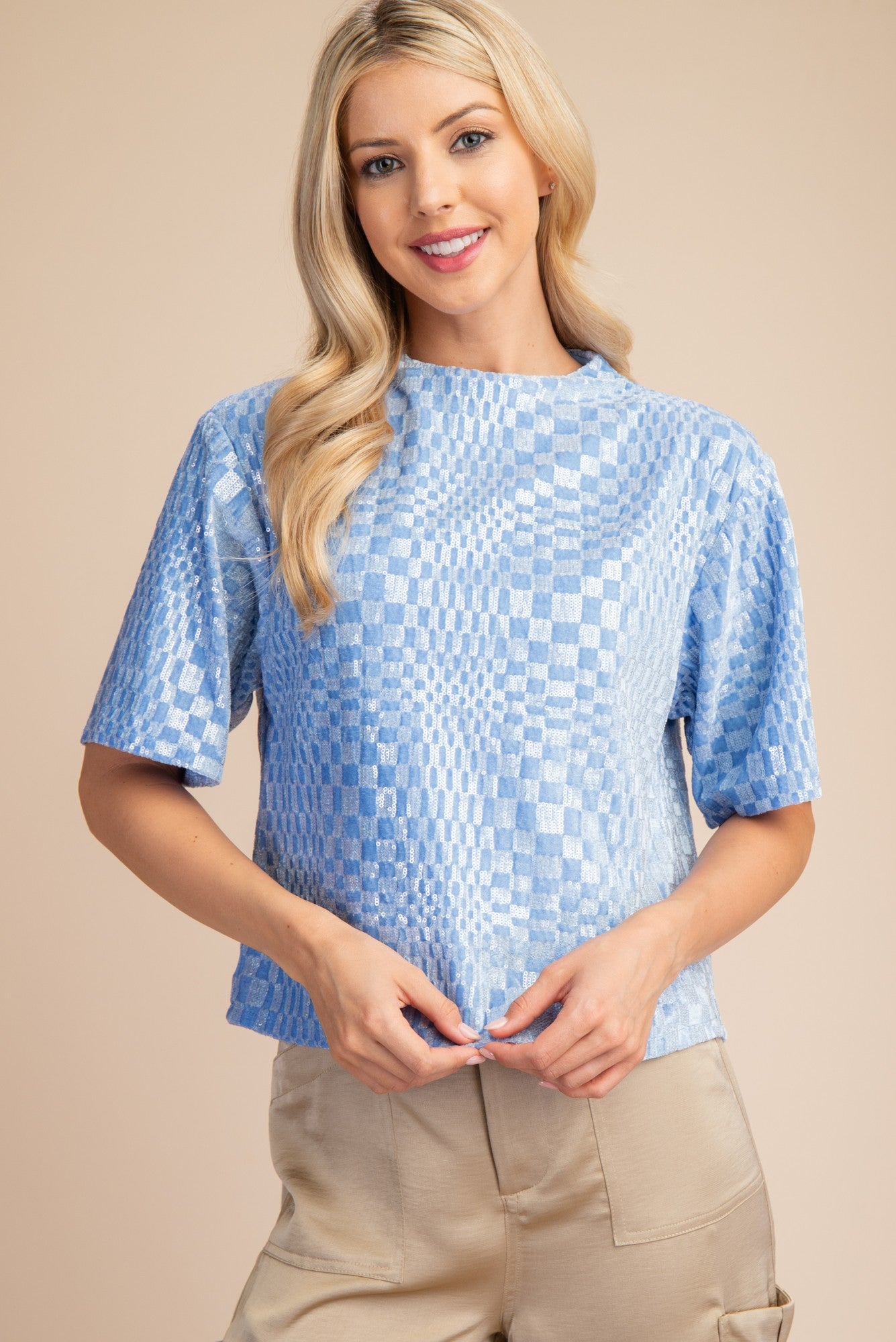 Sara Sparkle Checkered Top - Blue