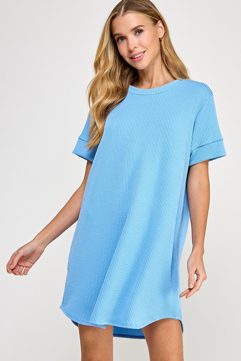 Sydney Rib Shift Dress - Blue
