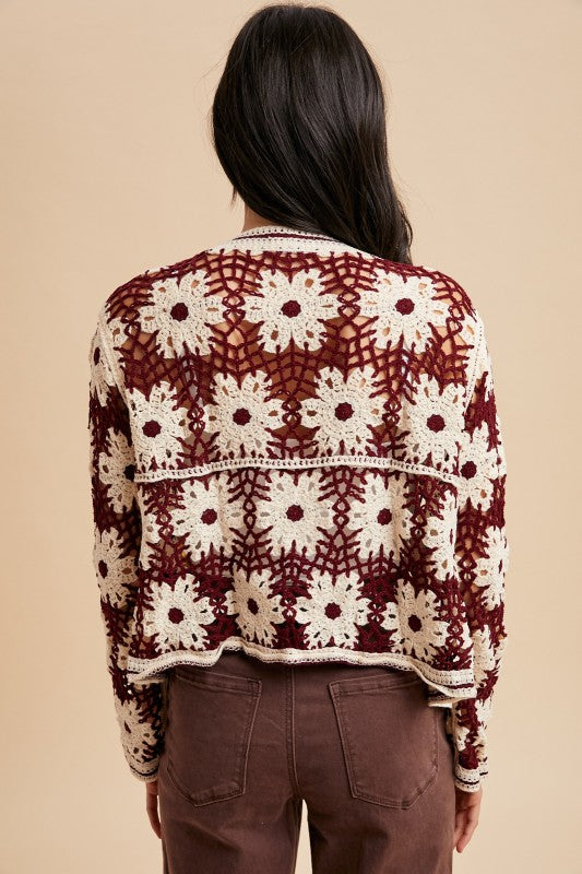In Love with You Daisy Crochet Open Front Cardigan