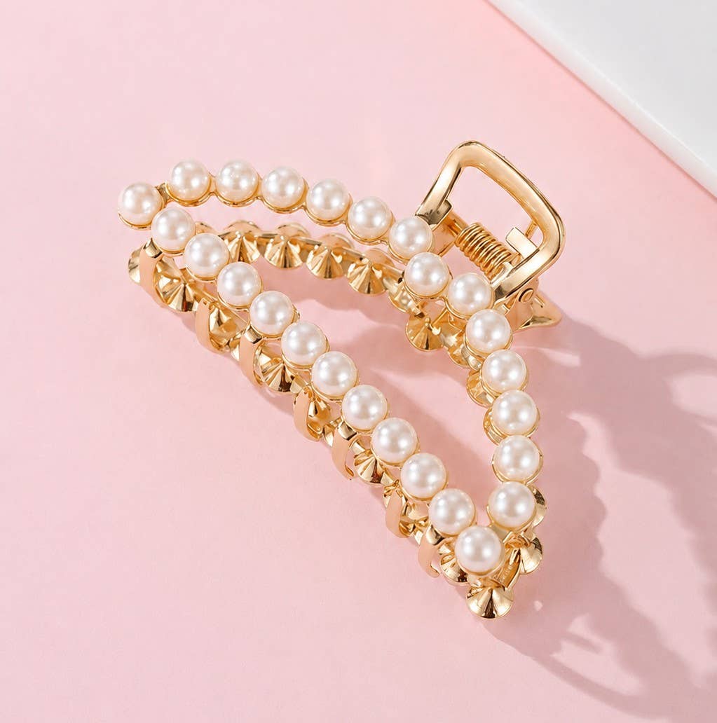 JOSSLYN by wall to wall - ELEGANT PEARL GOLD HAIR CLAW CLIPS | 40H1153