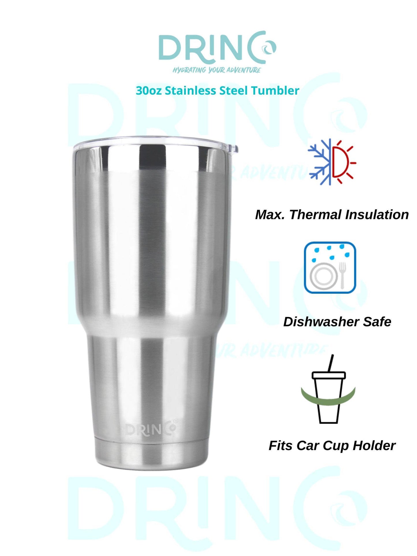 DRINCO® 30oz Insulated Tumbler Spill Proof Lid w/2 Straws