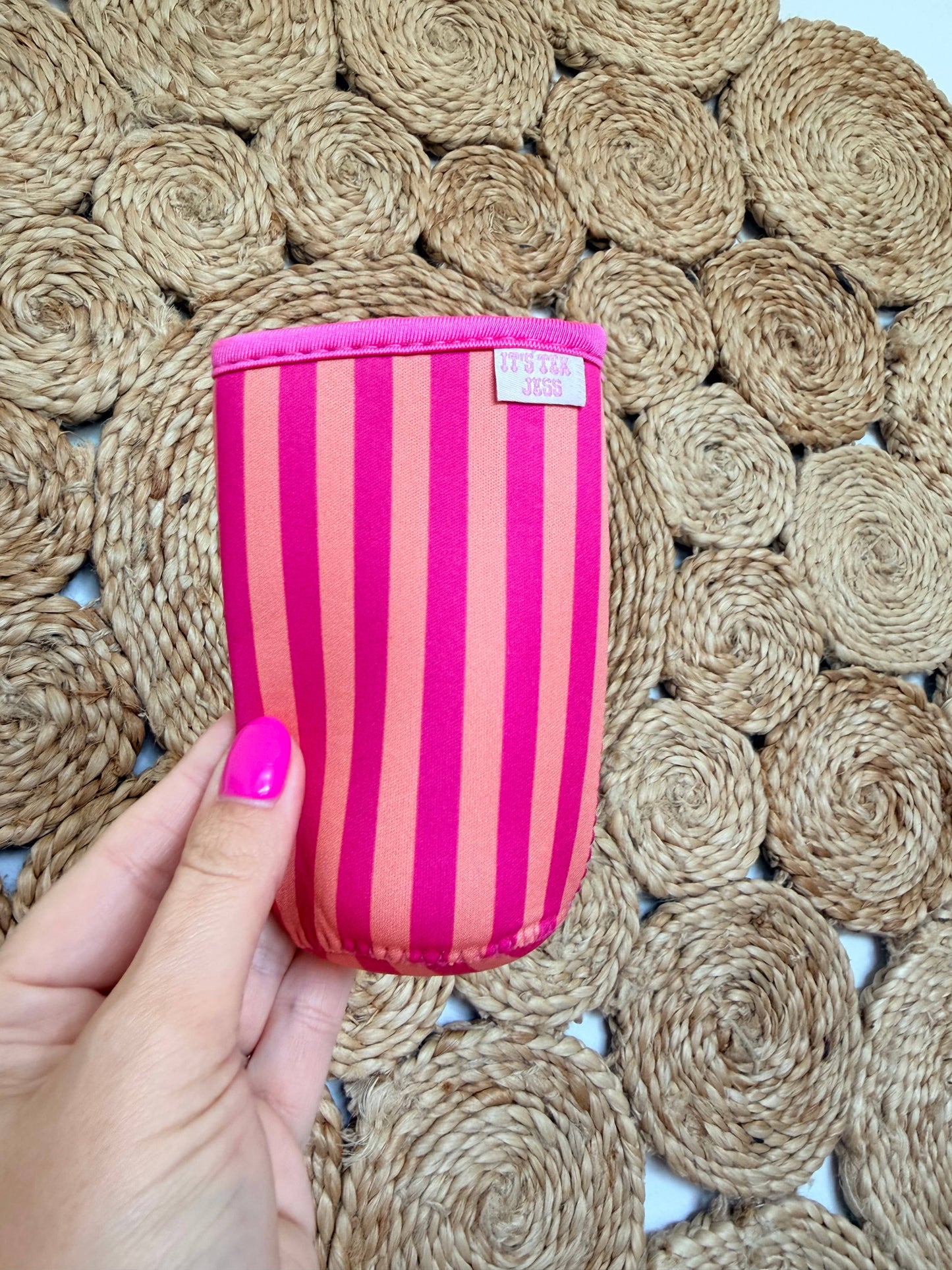 It's Tex Jess - Slim Can Sleeve-Orange and Pink Stripes