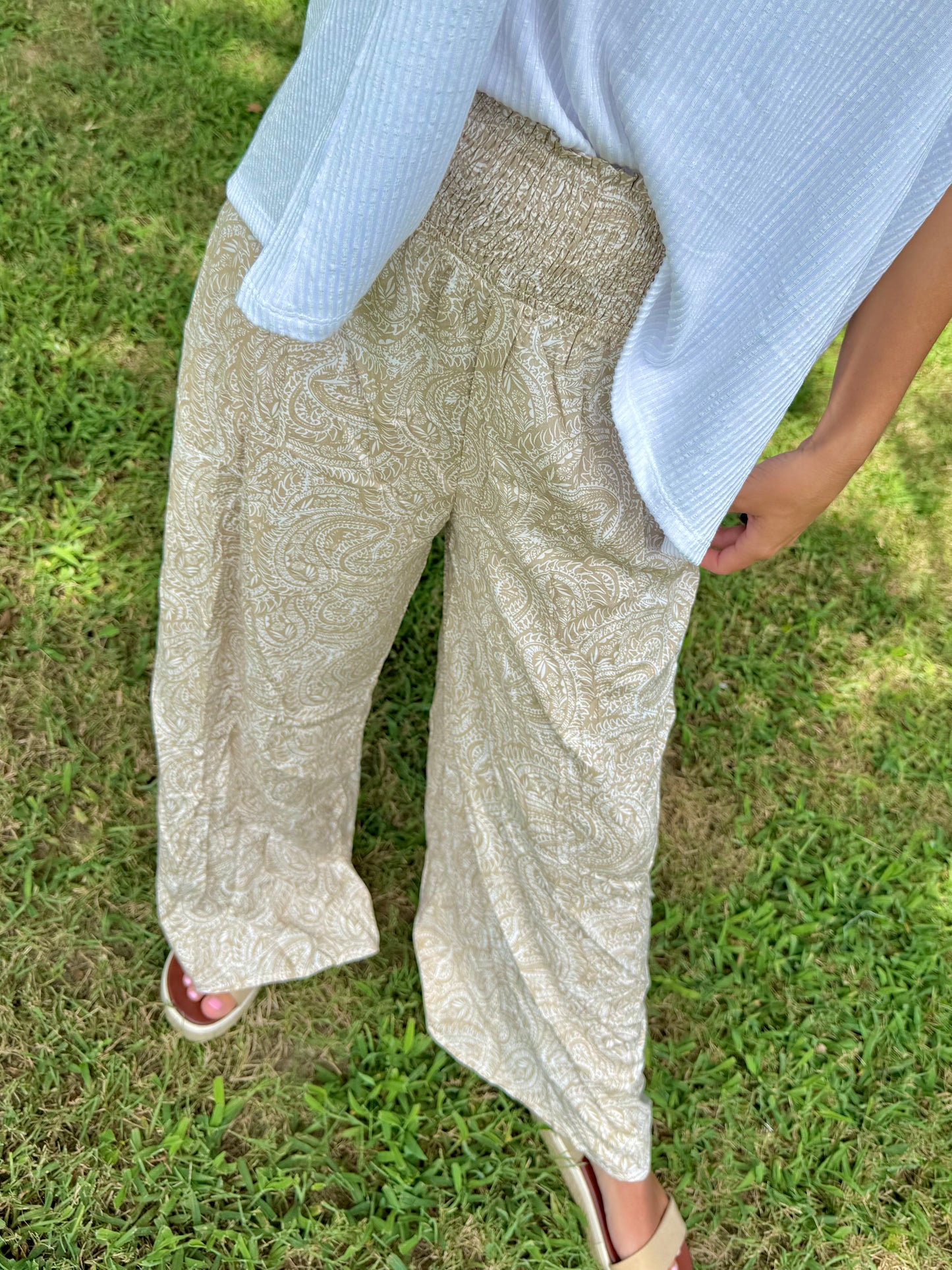 Day Walking Boho Paisley Print Wide Leg Pants with Pockets