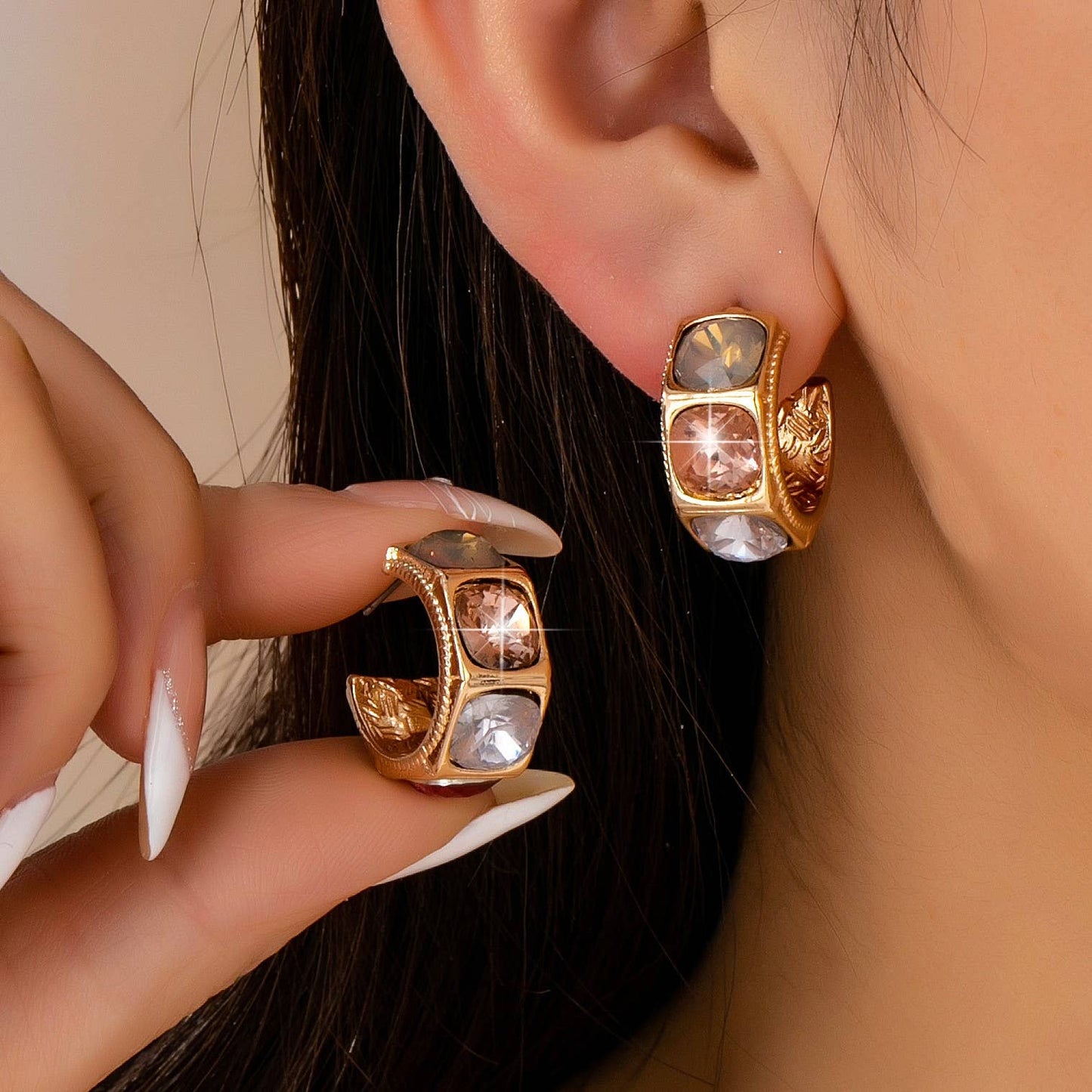 JOSSLYN by wall to wall - Gold-Tone Multi Color Gem Crystal Hoop Earrings | 80E61876
