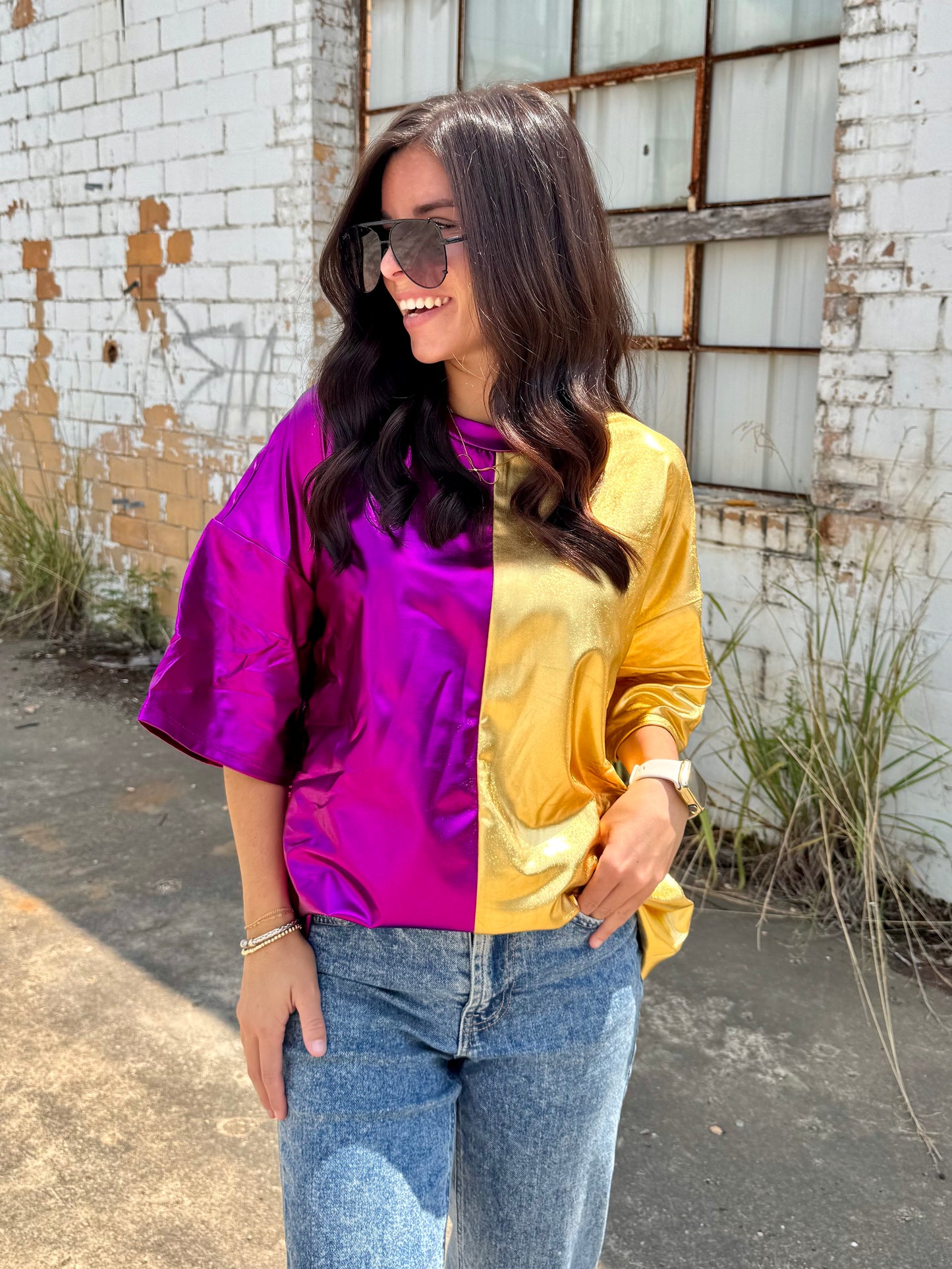 Game Day Metallic Oversized Multi Color Top