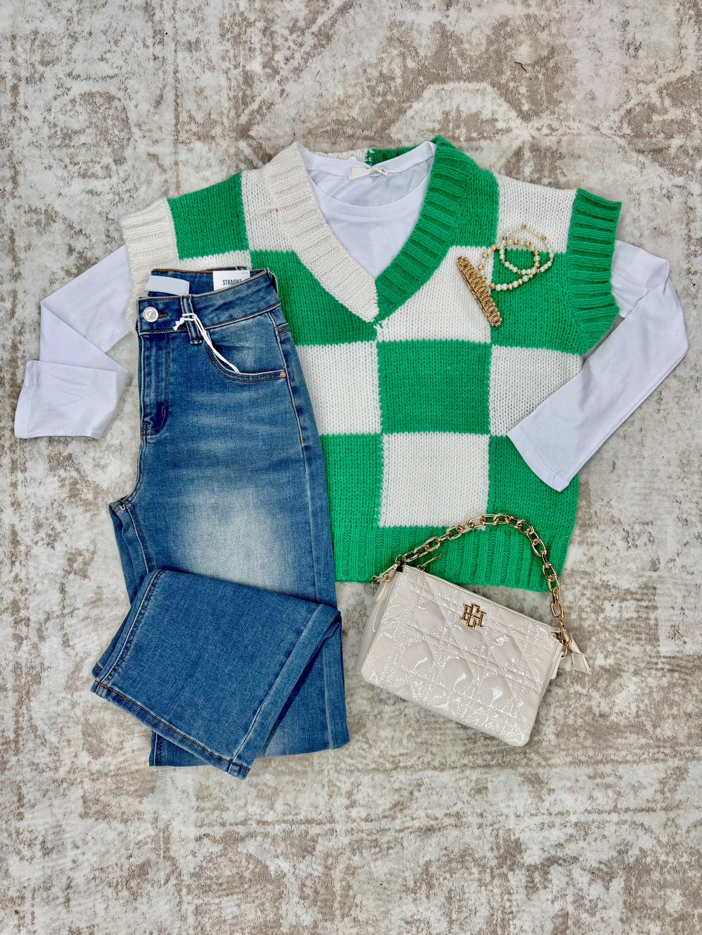 Sabrina Checkered Sweater - Green/White