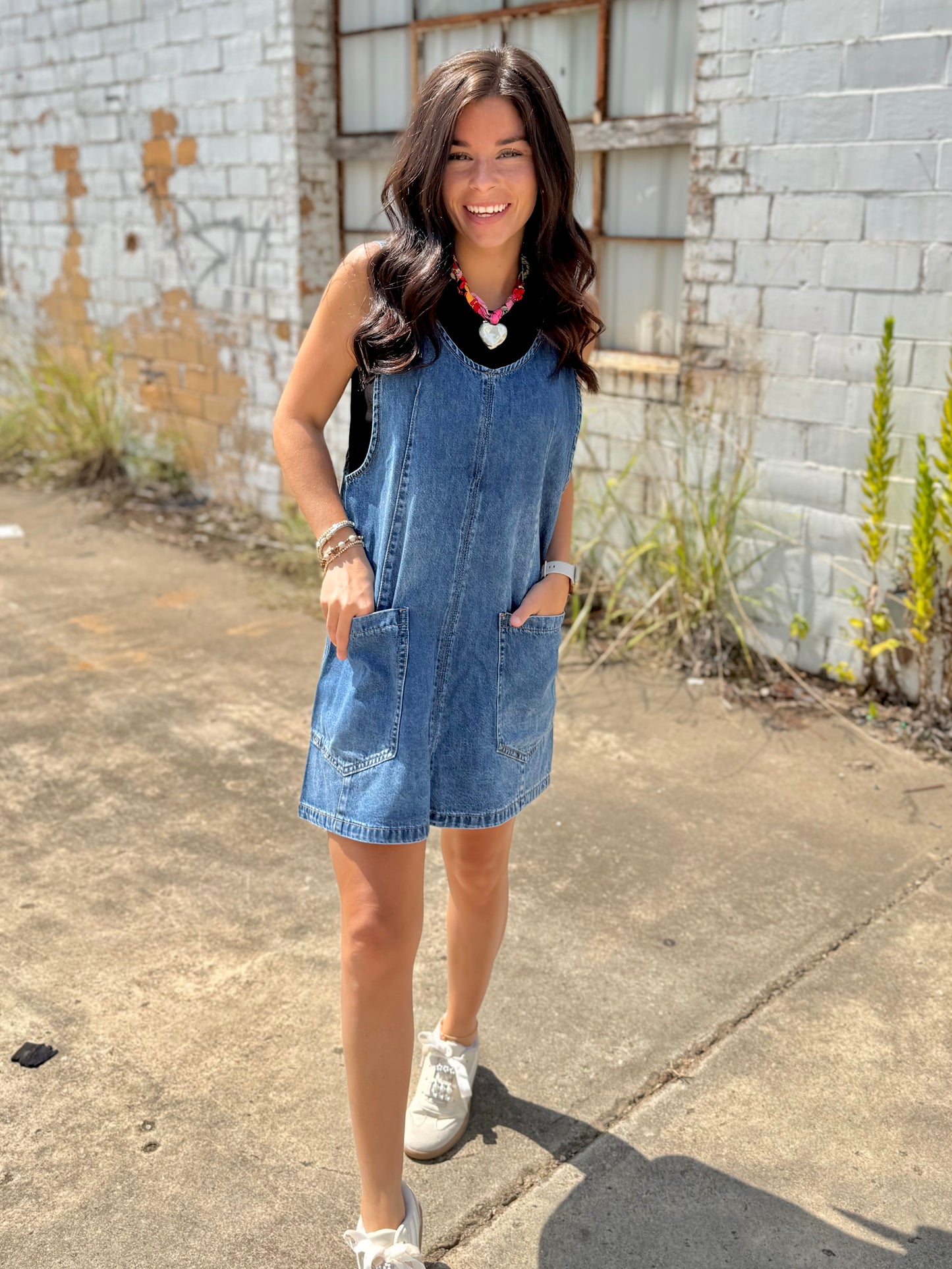 IVY JANE DENIM WASHED OVERALL POCKET DRESS