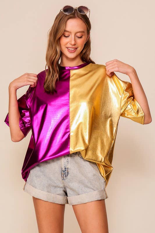 Game Day Metallic Oversized Multi Color Top