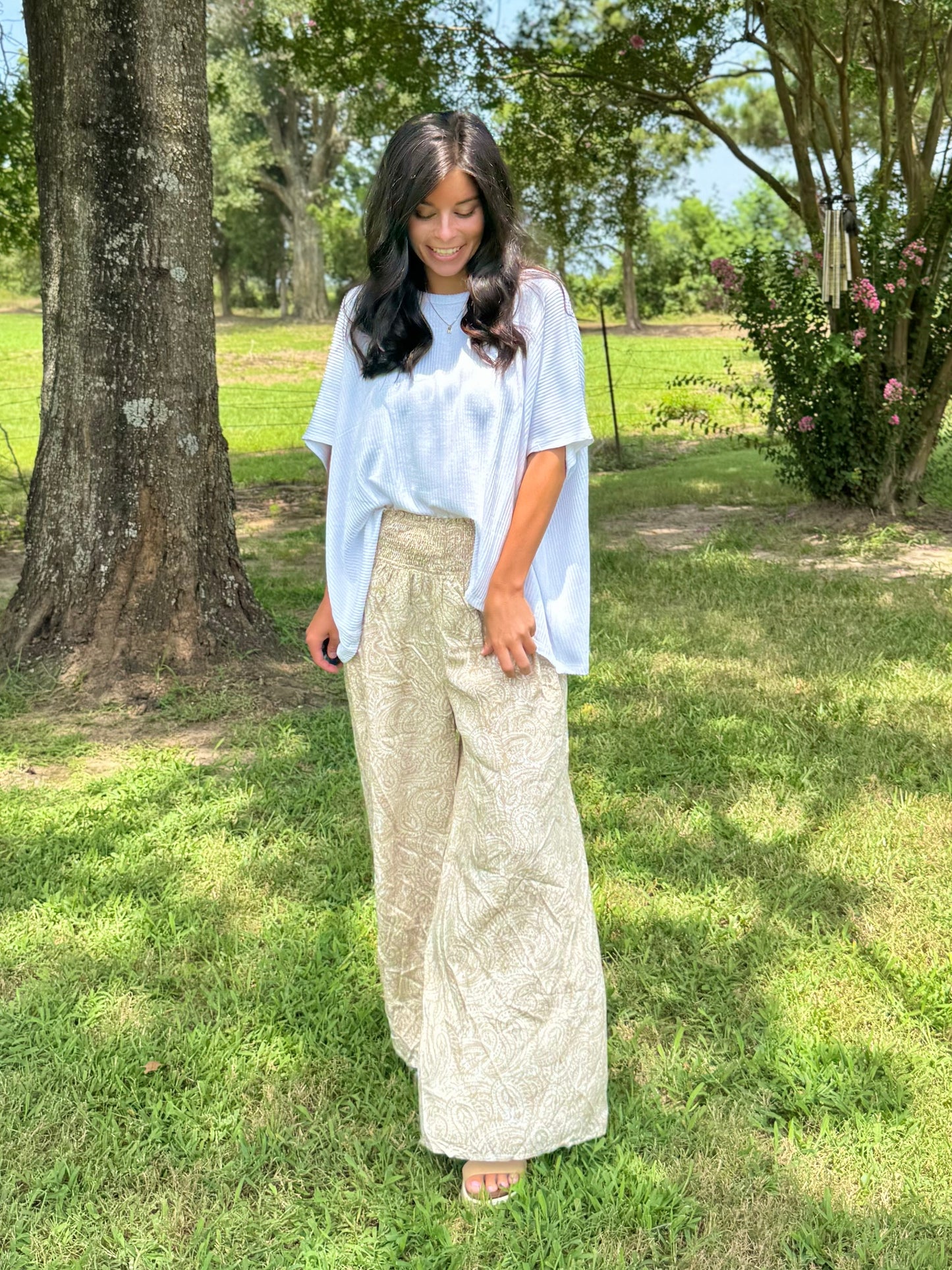 Day Walking Boho Paisley Print Wide Leg Pants with Pockets