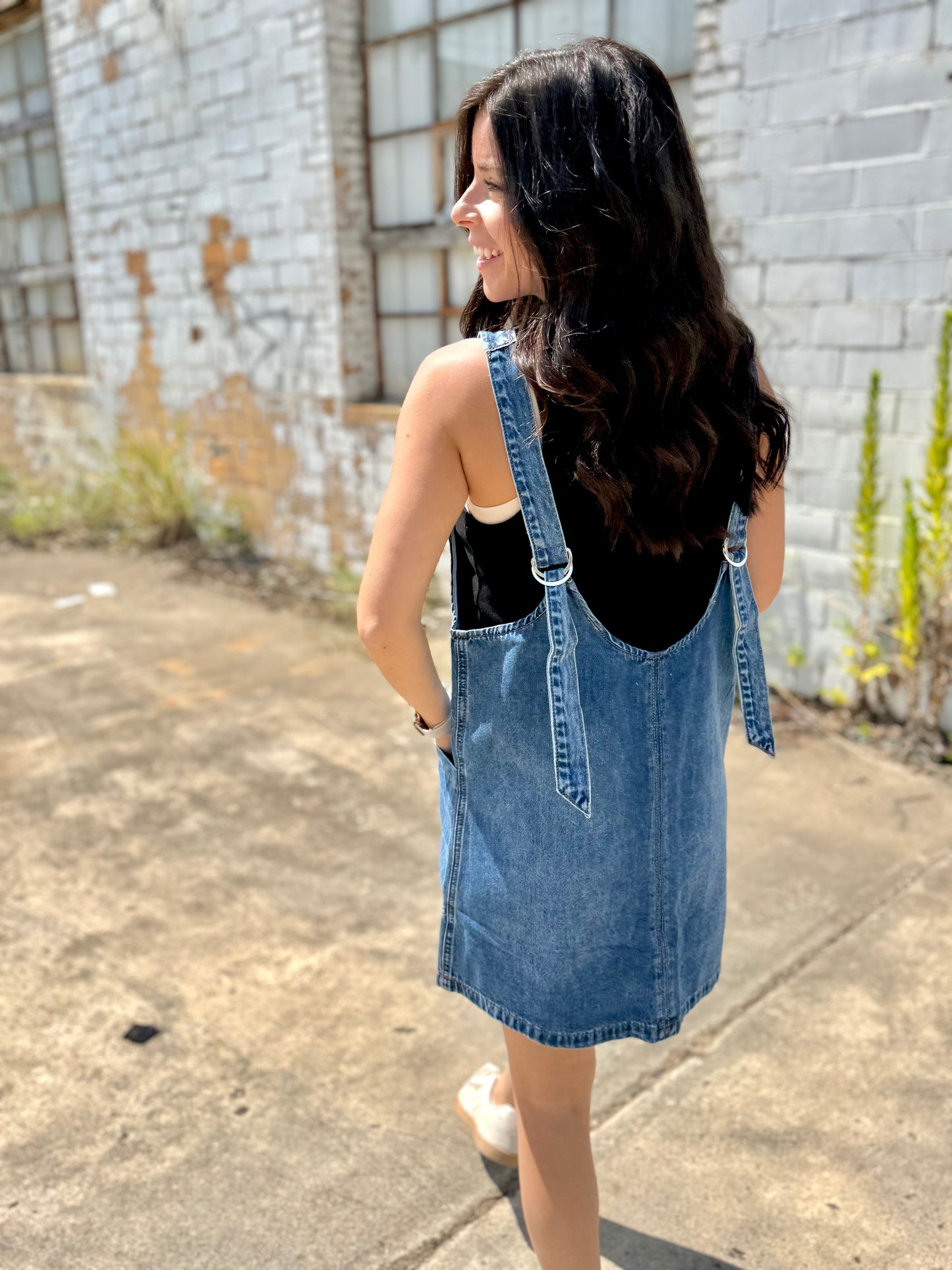 IVY JANE DENIM WASHED OVERALL POCKET DRESS