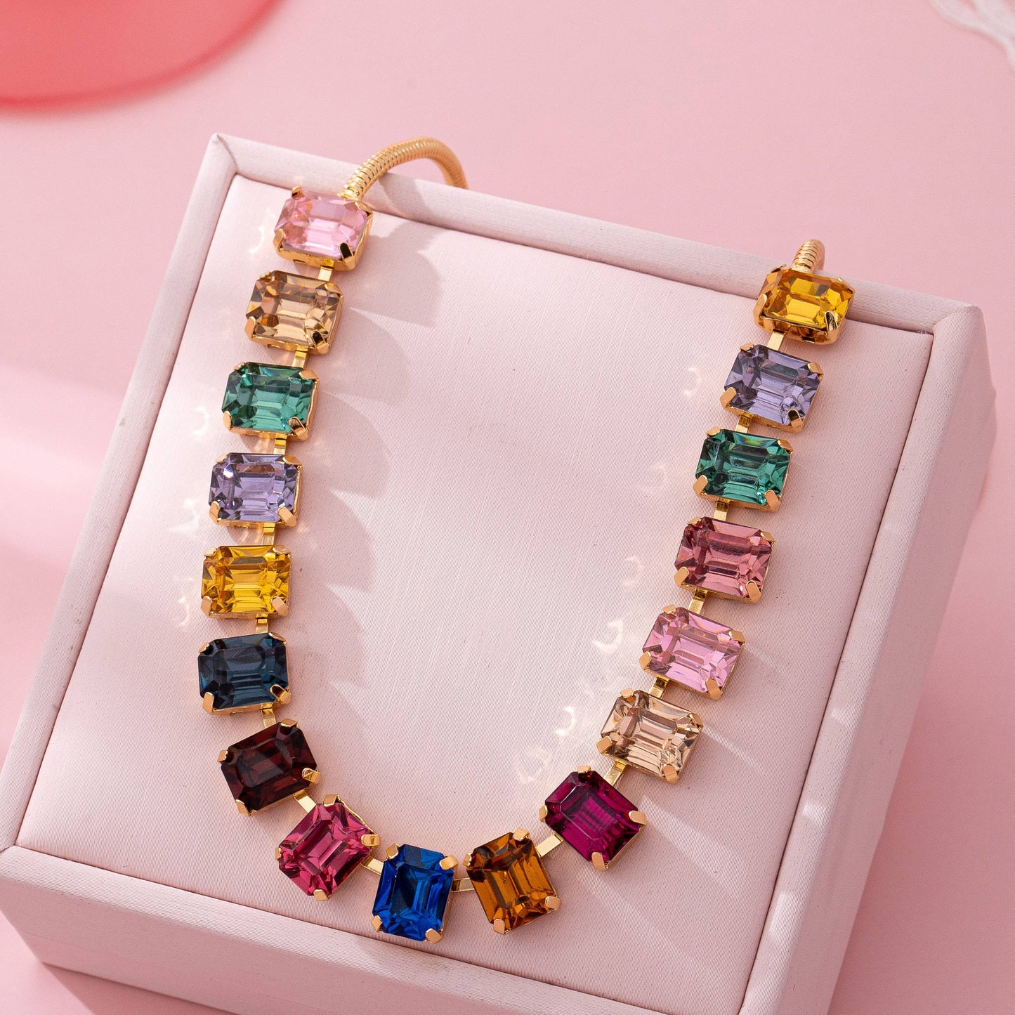 JOSSLYN by wall to wall - Rainbow Emerald-Cut Gemstone Statement Necklace | 80N92825