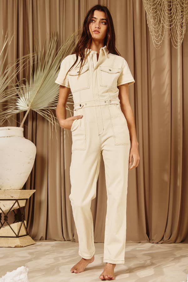 IR5229 Utility Stretched Denim Jumpsuit: S-M-L (2-2-2) / CHARCOAL