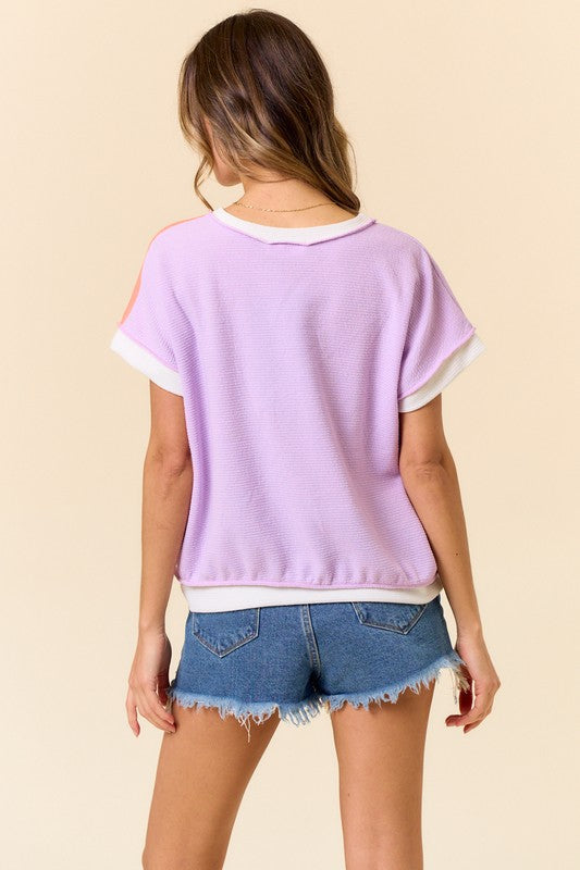 Ellas Colorblock Top - Lilac/Orange/Denim