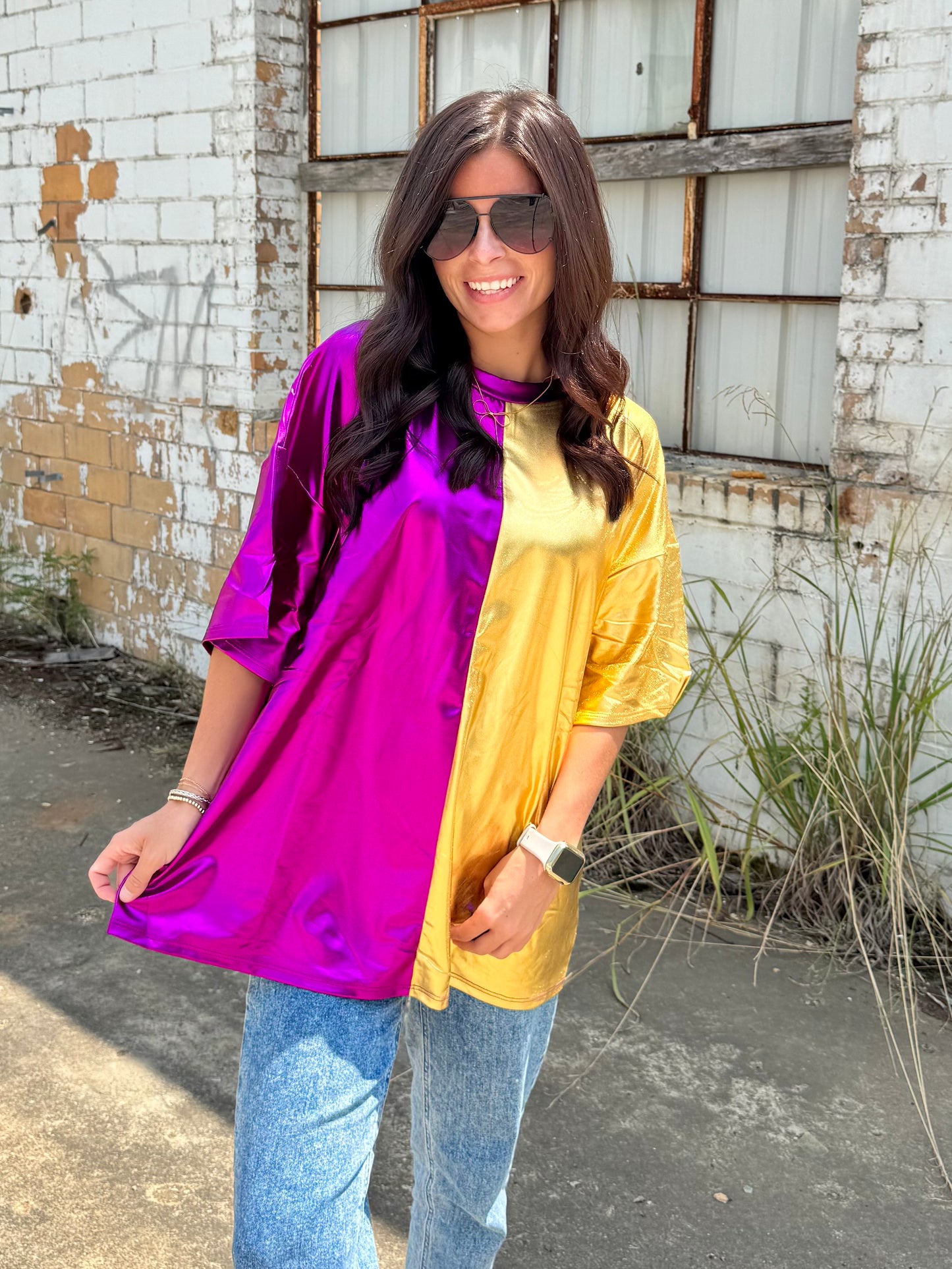 Game Day Metallic Oversized Multi Color Top
