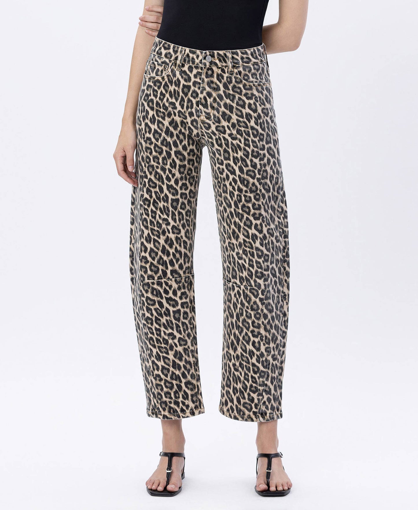 KARLA HIGH RISE LEOPARD PRINT BARREL JEANS