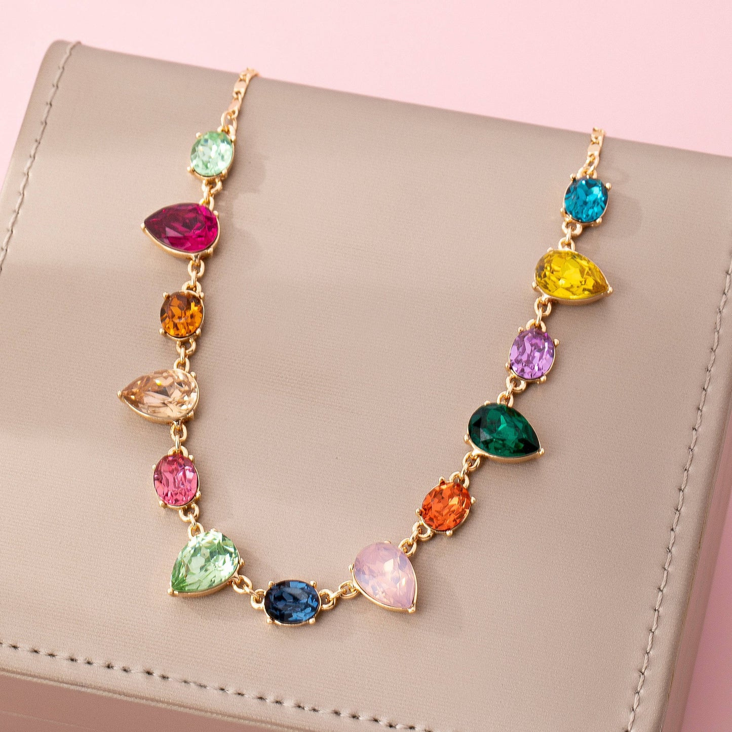 JOSSLYN by wall to wall - Rainbow Pear Gemstone Dangle Necklace | 80N92848