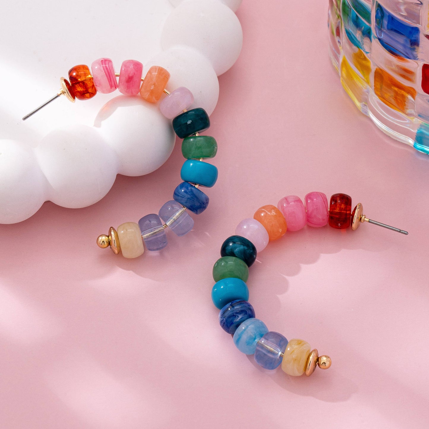 JOSSLYN by wall to wall - Rainbow Beaded Hoop Earrings | 80E61634