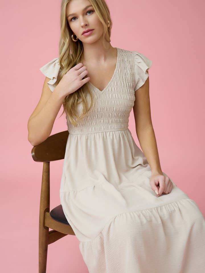 DARLA FLUTTER SLEEVE MAXI DRESS
