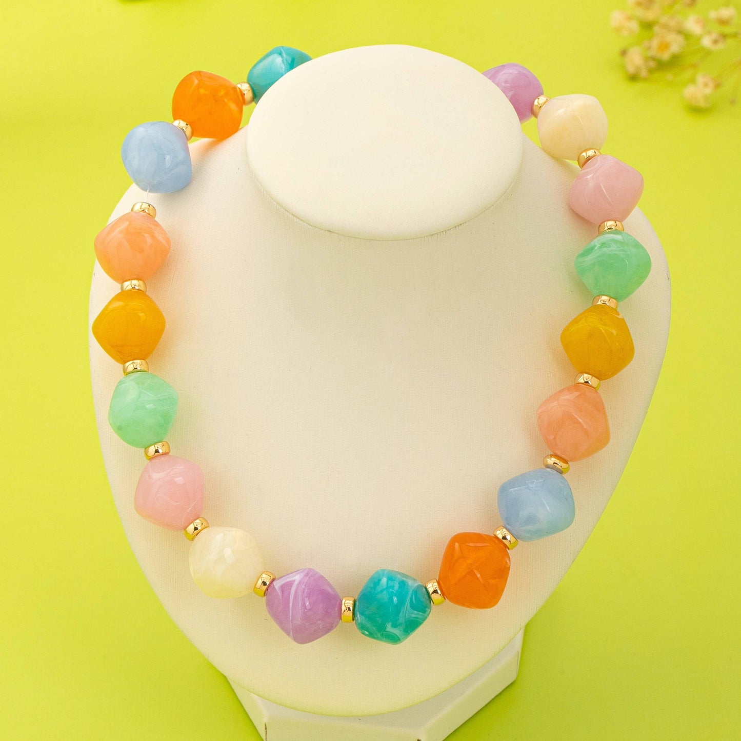Multicolor Oversized Faceted Pastel Bead Necklace