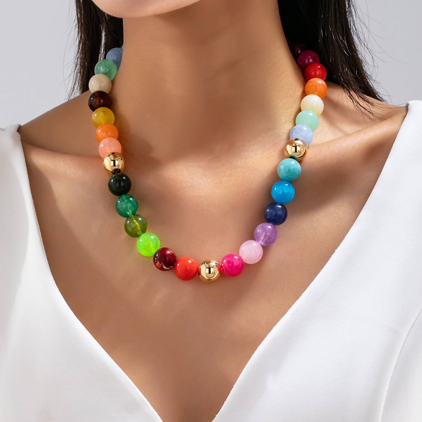 JOSSLYN by wall to wall - Rainbow Marbled Resin Bead Necklace | 80N93447