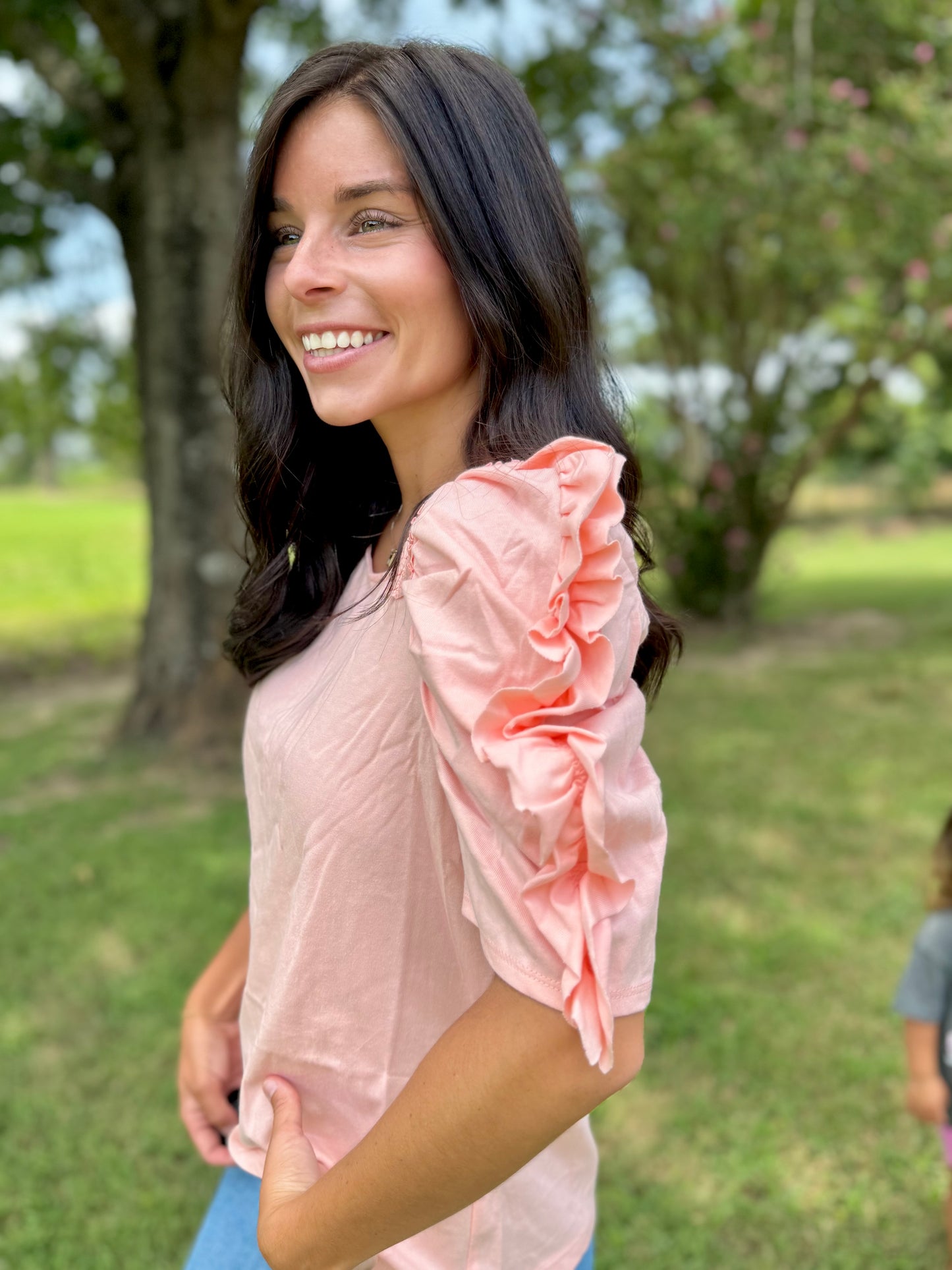 Flutter me Puff Sleeve Ruffle Detail Top - Peach