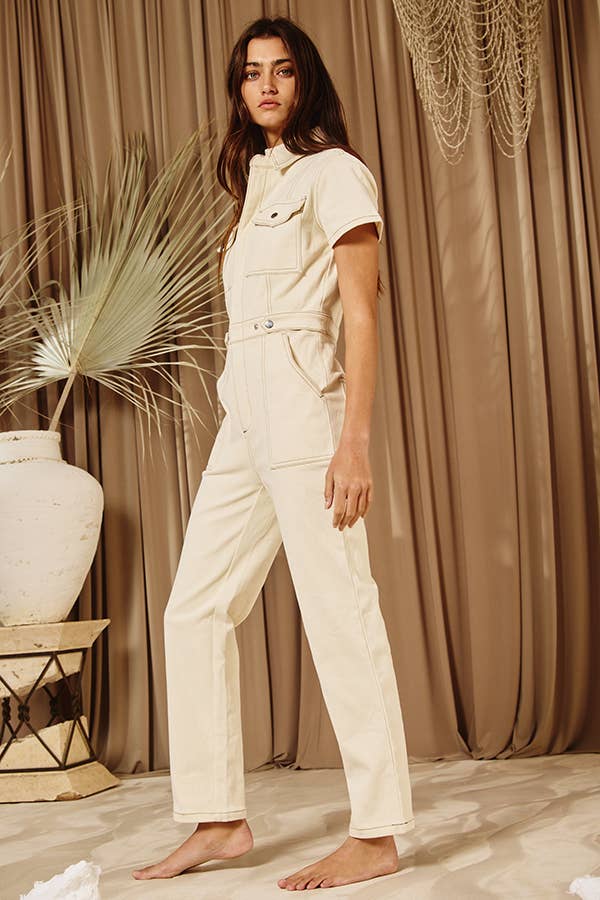 IR5229 Utility Stretched Denim Jumpsuit: S-M-L (2-2-2) / CHARCOAL