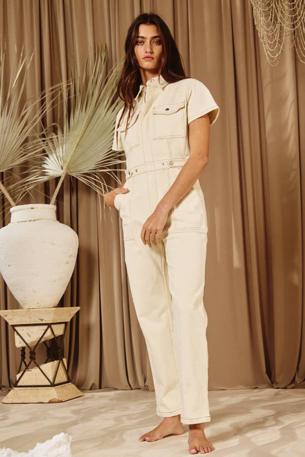 IR5229 Utility Stretched Denim Jumpsuit: S-M-L (2-2-2) / CHARCOAL