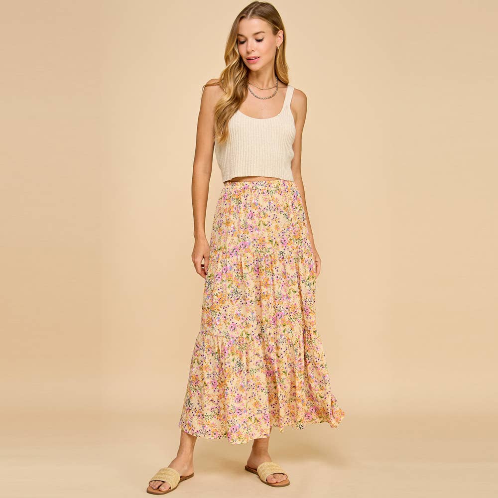 Turning Heads Layered Floral Printed Pleated Skirt