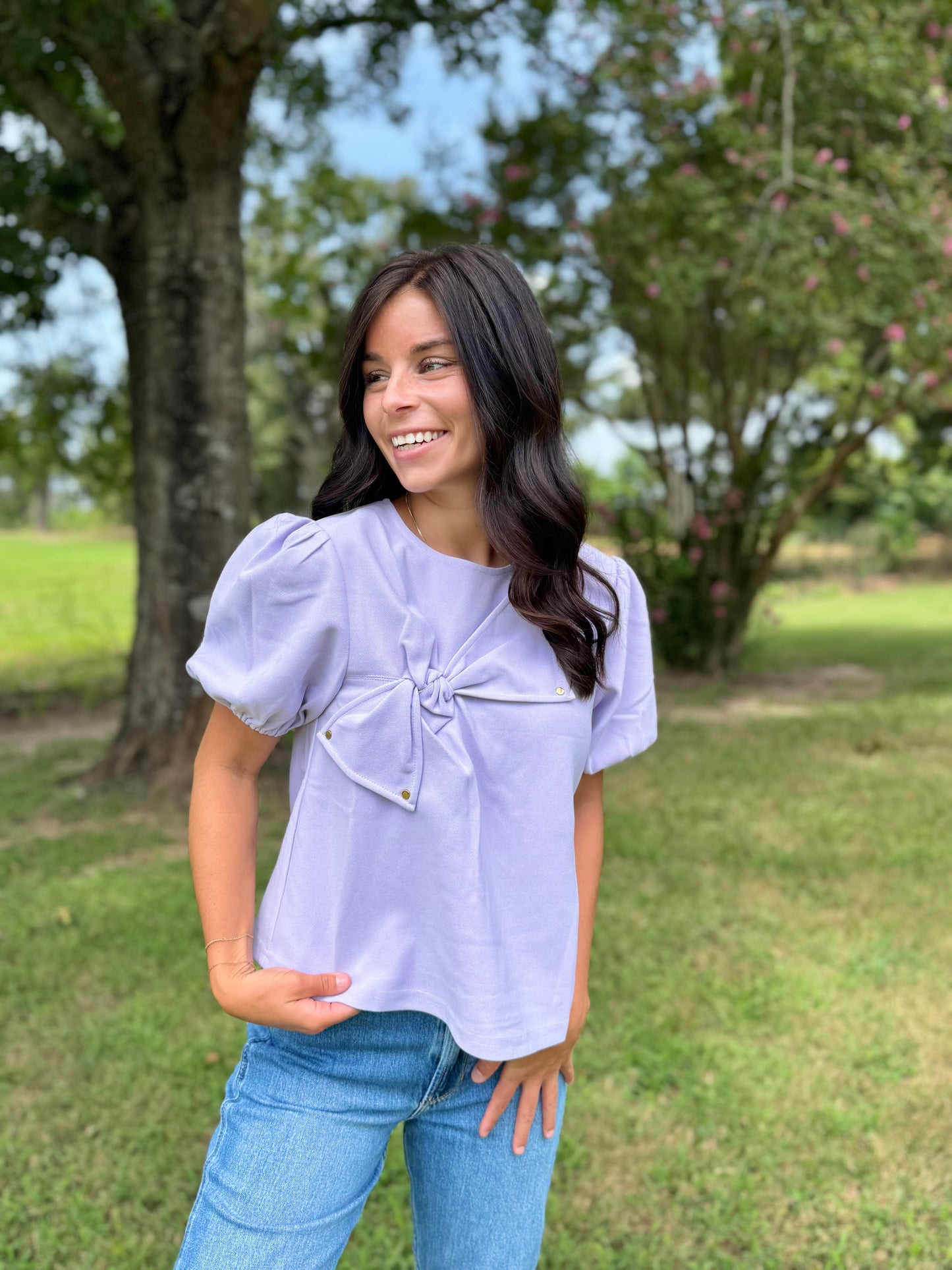 Love that Bow Detail Top -Lilac
