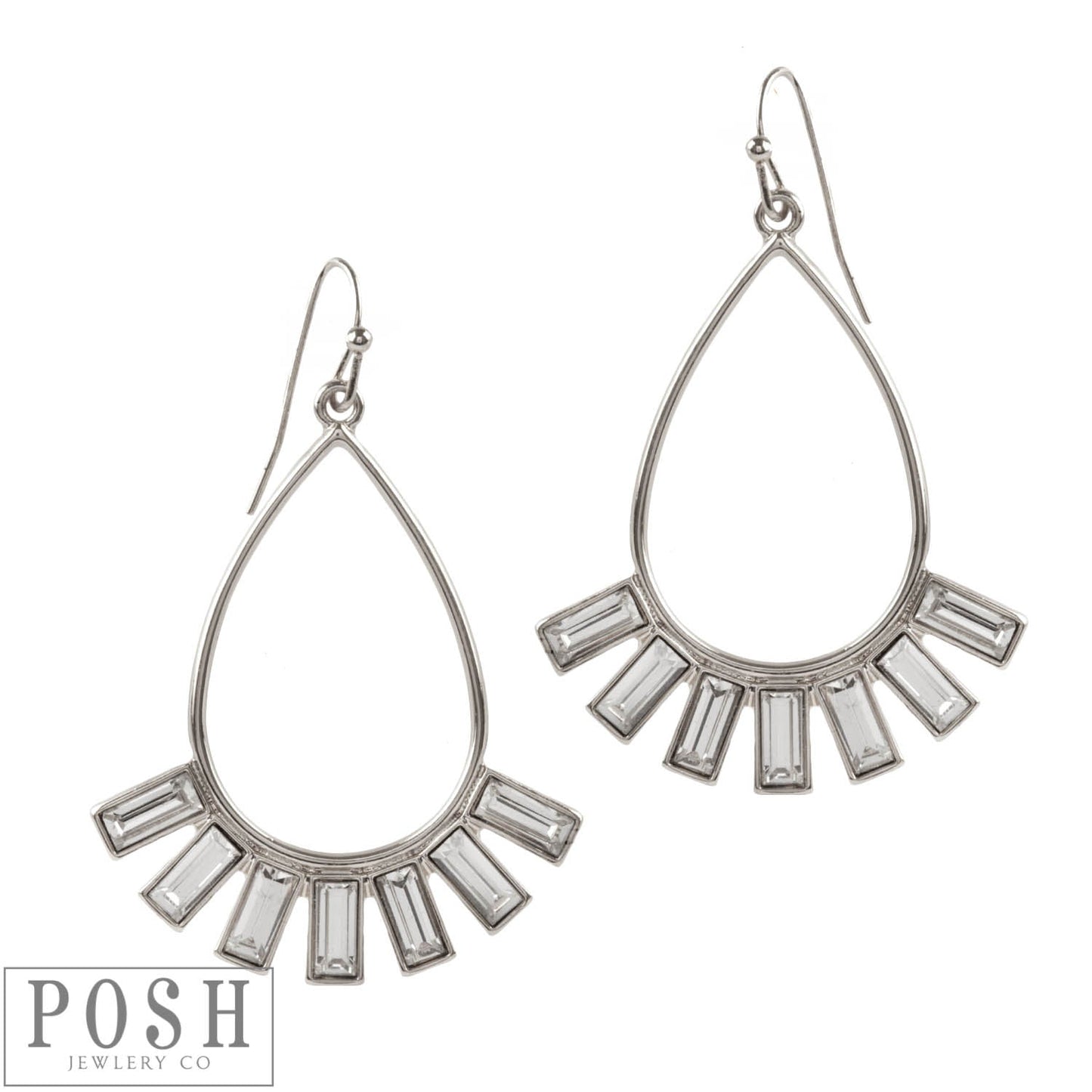 Posh - Teardrop earring with 7 rectangle rhinestones