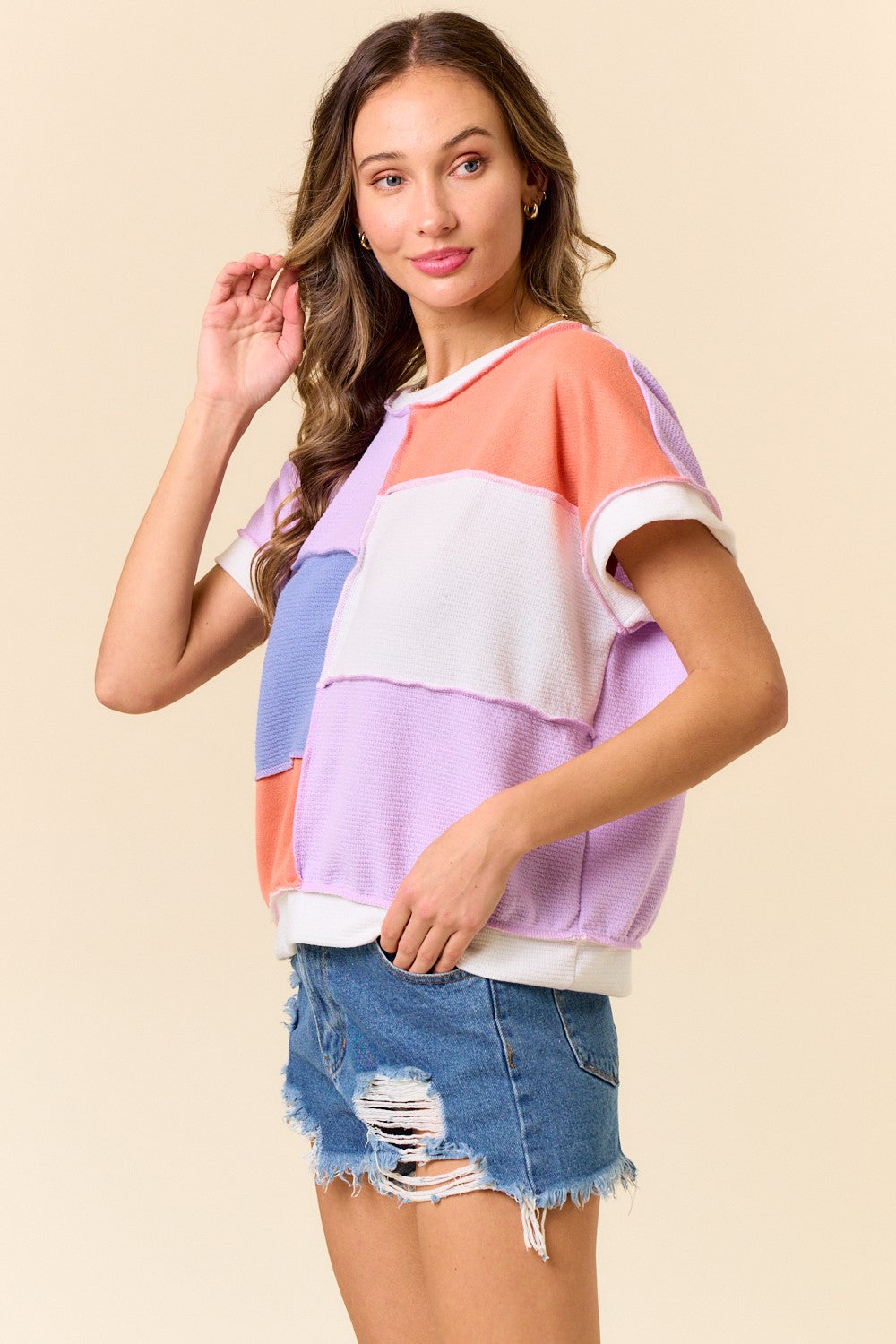 Ellas Colorblock Top - Lilac/Orange/Denim