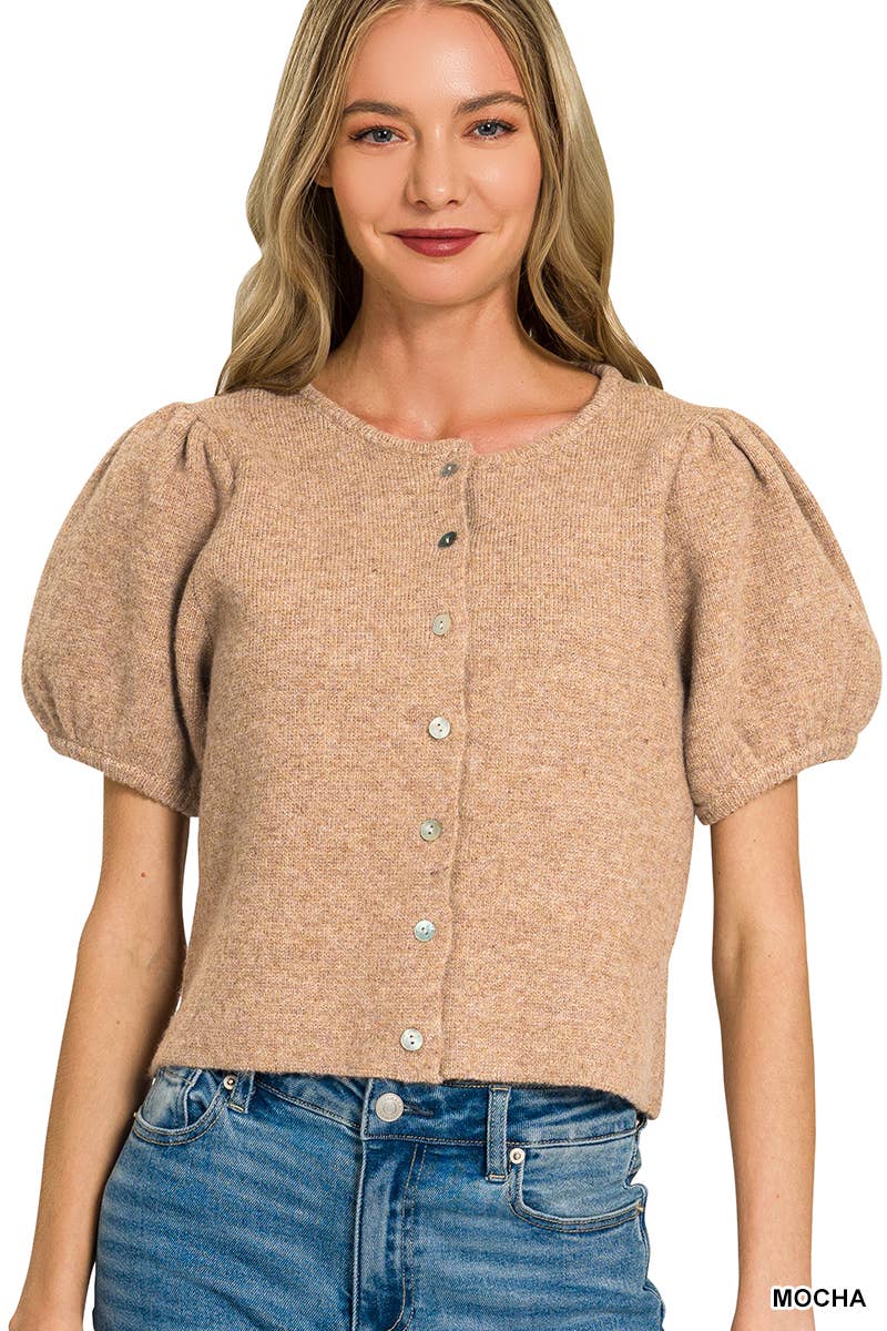 Red is your color Puff Sleeve Cardigan Sweater
