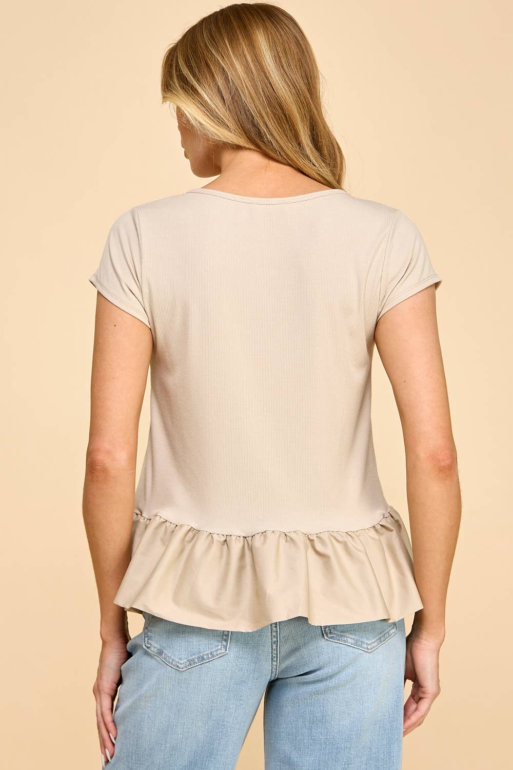 Love This Solid Ribbed Top with Solid Contrast - Khaki