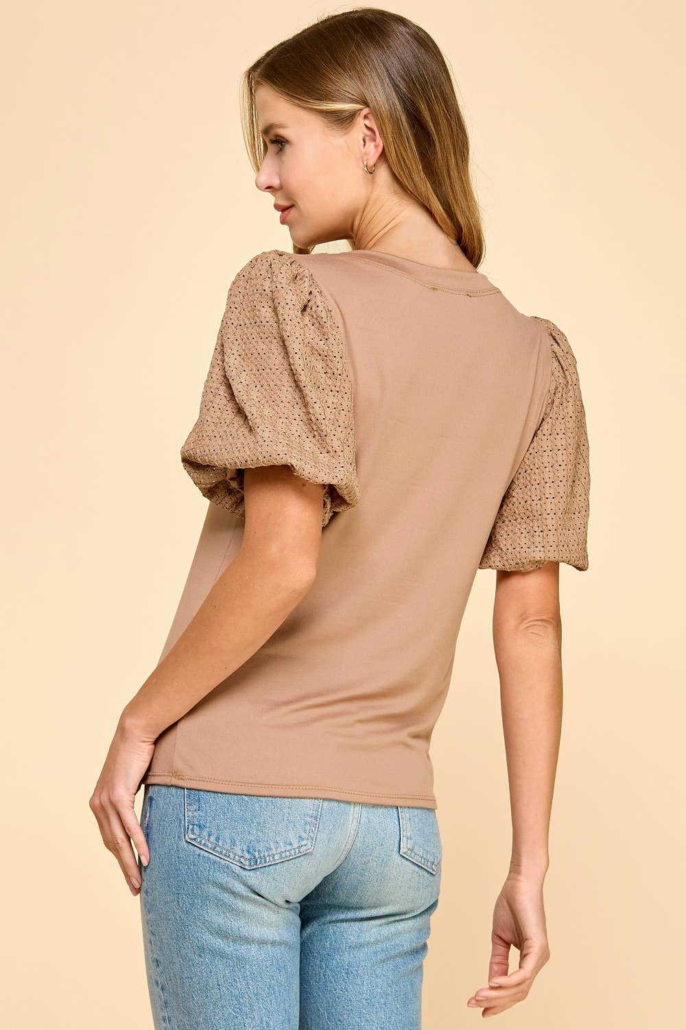 Kalen Top with Contrast Puffed Sleeves