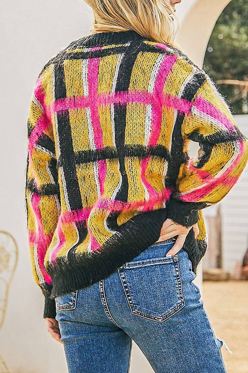 CALLING YOULONG SLEEVE COLORBLOCK PULLOVER SWEATER