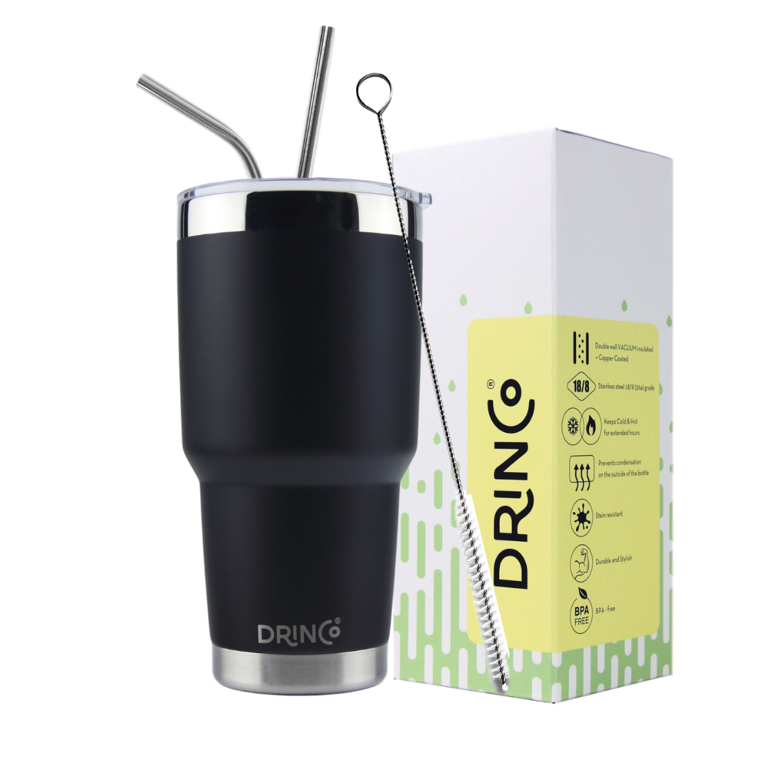 DRINCO® 30oz Insulated Tumbler Spill Proof Lid w/2 Straws