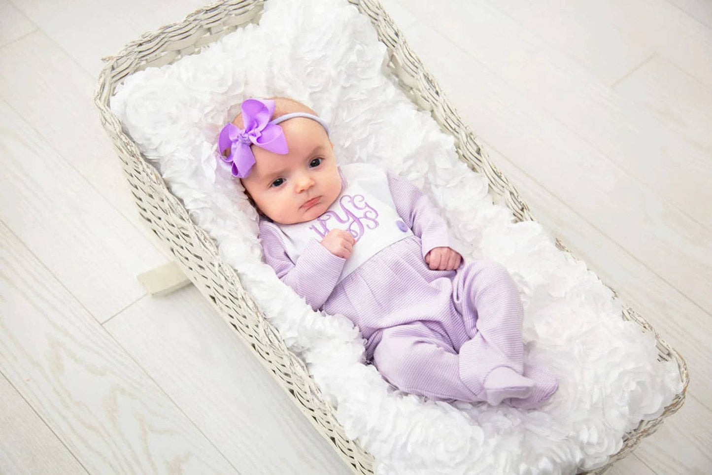 Lavender Tiny Stripe Bib Front Footie - Preemie
