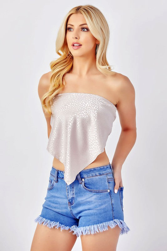 SATIN BANDANA TUBE TOP WITH SMOCKING AND TIE