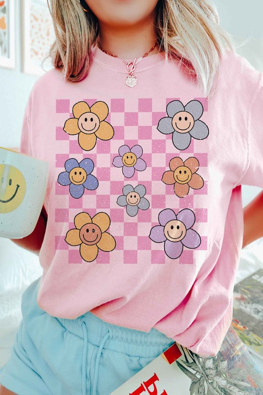 Pink Checkered Daisy Tee
