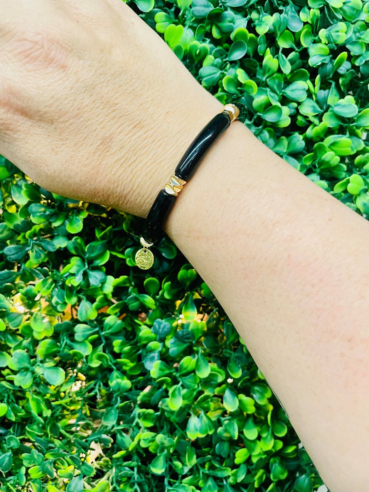 Savvy Bling Black Acrylic Bamboo Bracelet