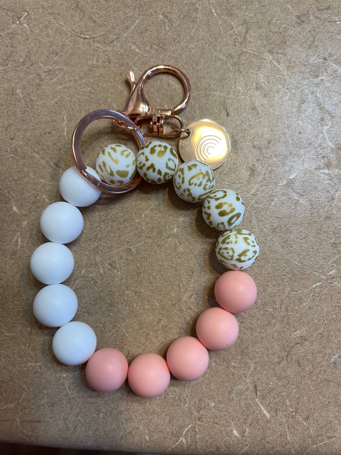 Cute Corner Boutique - Pink and gold leopard charm keychain wristlet