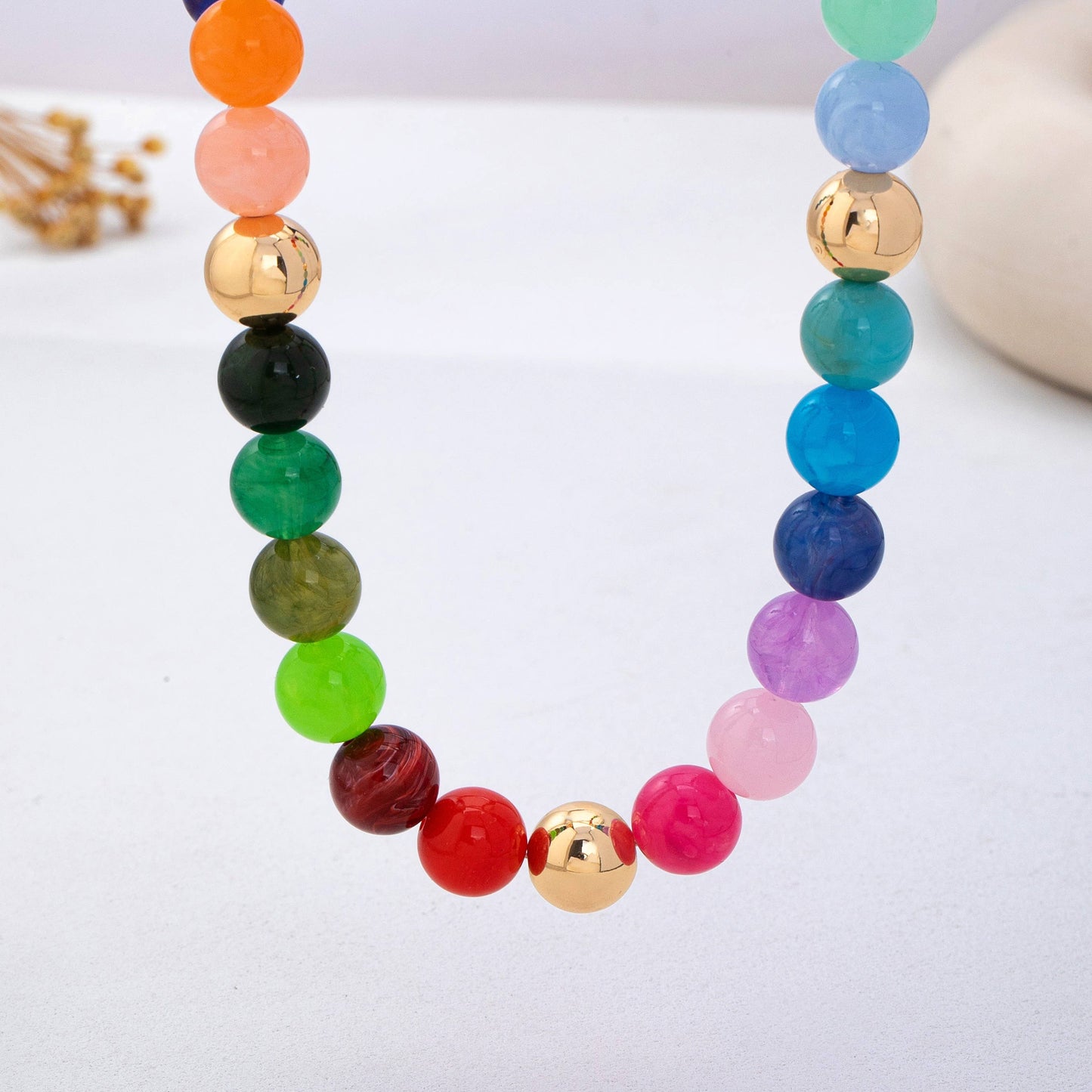 JOSSLYN by wall to wall - Rainbow Marbled Resin Bead Necklace | 80N93447