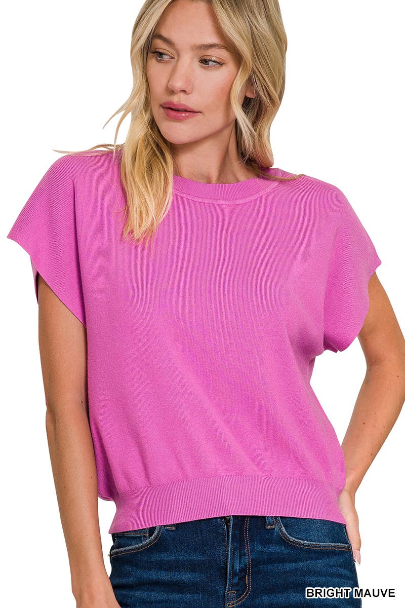 42POPS - 0715 Round Neck Short Dolman Sleeve Sweater SI-26357 Zenana